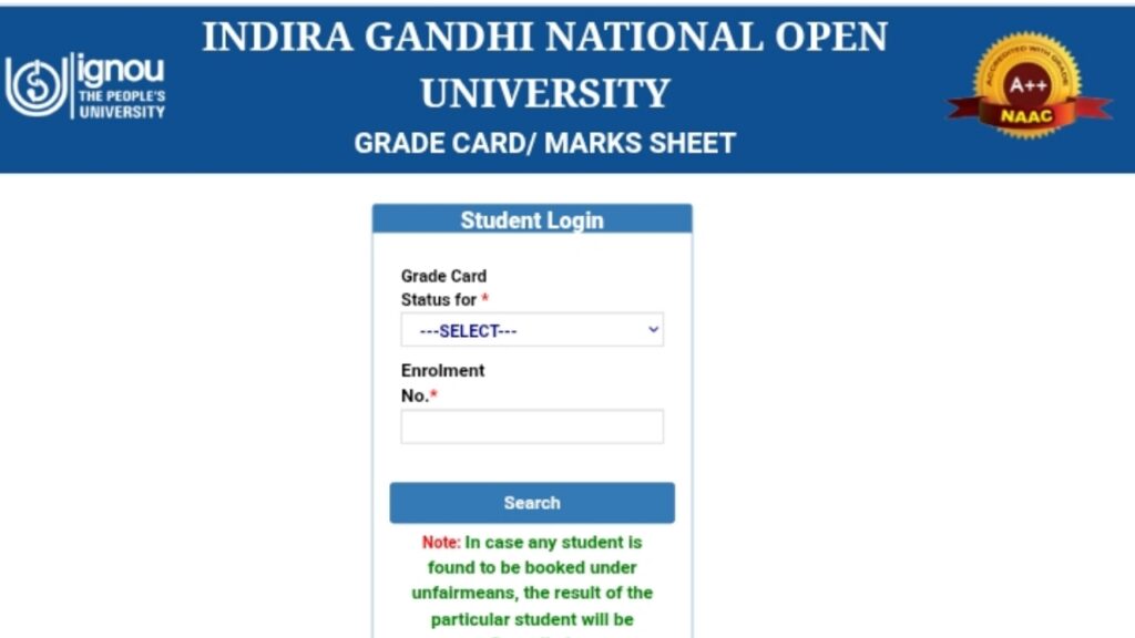 IGNOU Grade Card New Status 2026